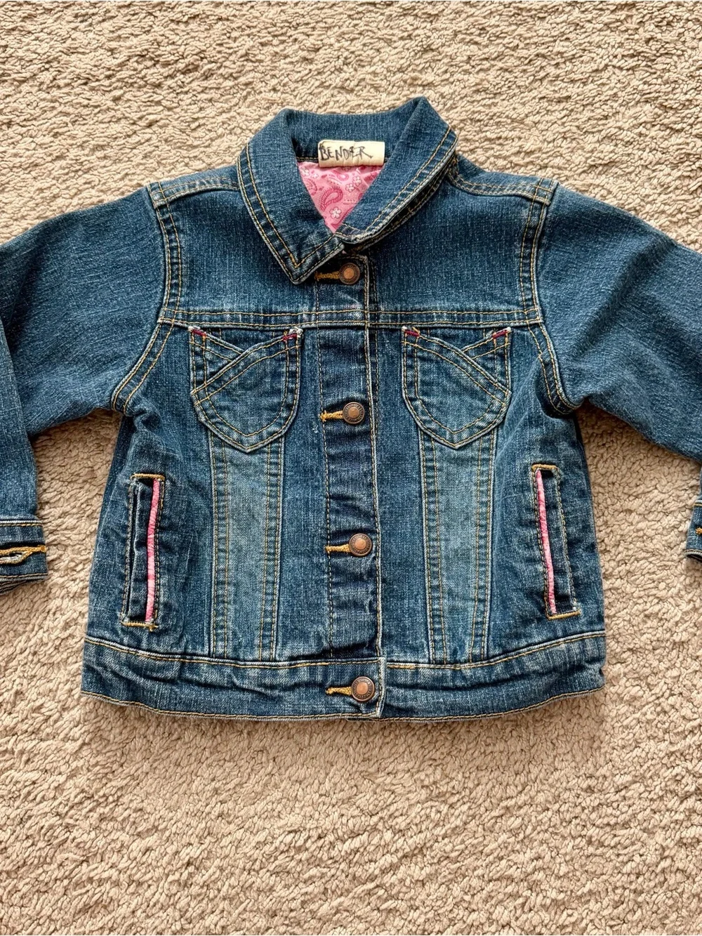 Levi Strauss Size 12 Months Infant Girls Blue Denim Jean Jacket with Pink Trim